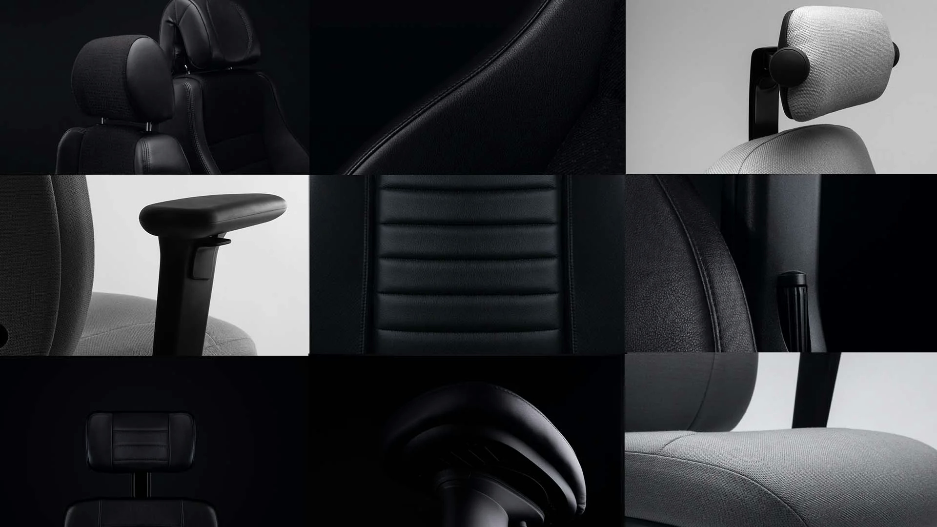 Collage med olika detaljbilder på Flokk's Unconditional support stol - Ny Studio