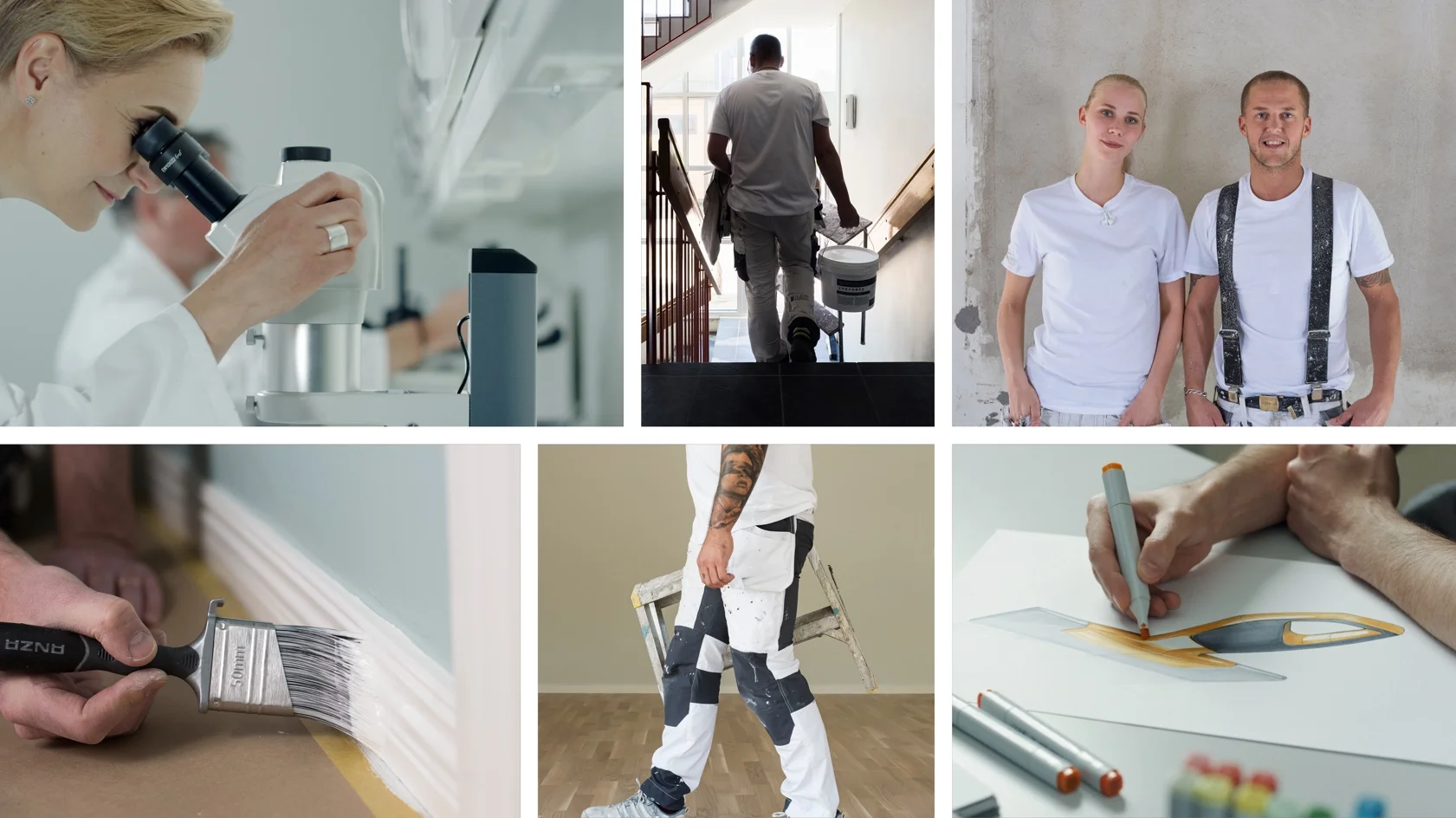 Collage med 6 bilder som gestaltar olika målar scenarion en professionell målare kan uppleva - Ny Studio