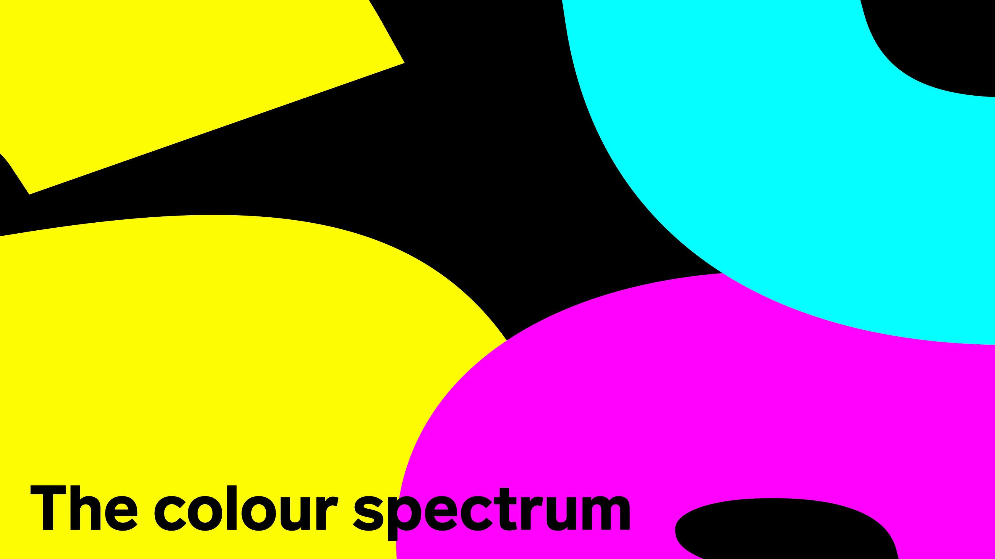 Svart bild med gul, neon rosa och turkosa kroppade bosktäver som kan bilda ordet Spekter