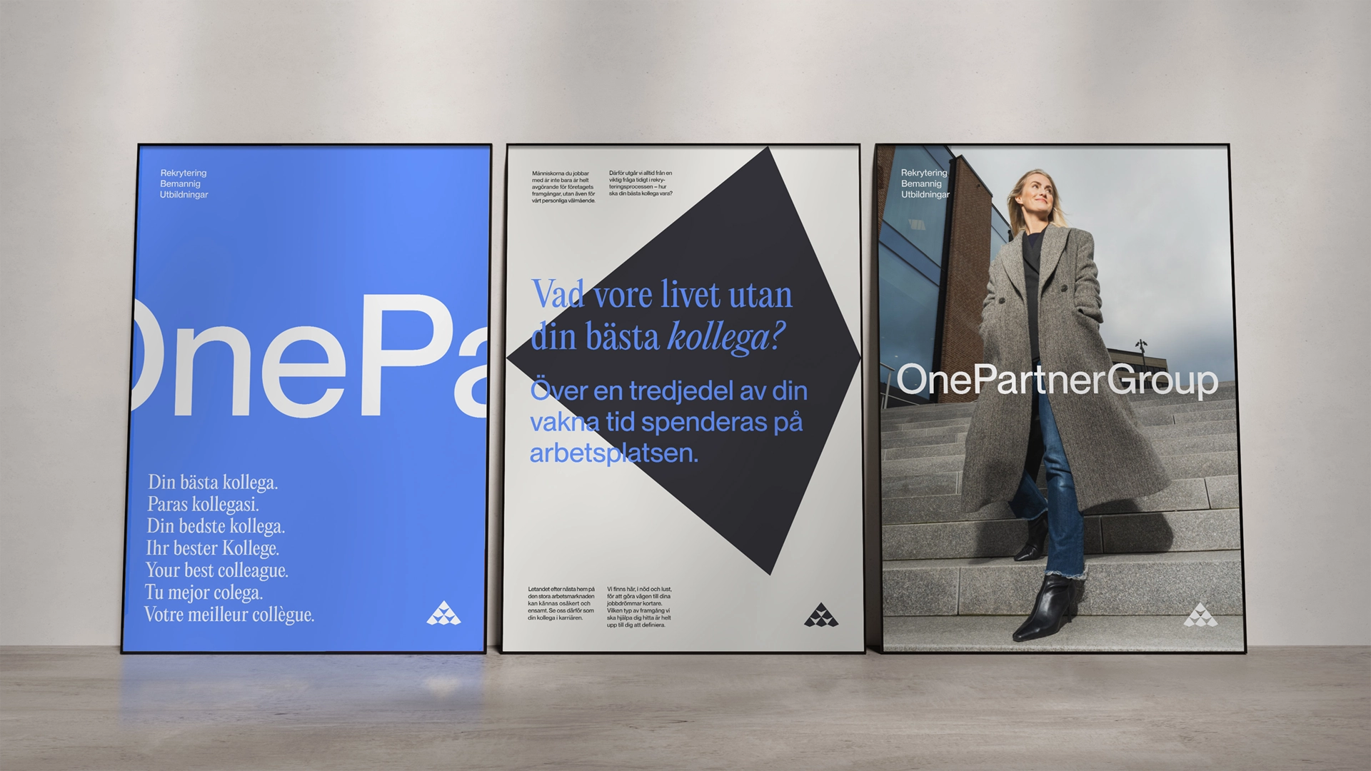 Tre tavlor som visar tre olika bilder från OPG branding